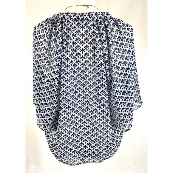 ANN TAYLOR Sheer Blue Print Bow Neck Blouse - Picture 4 of 5
